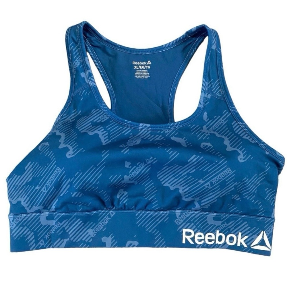 Reebok Sports Bra XL Blue Racerback Workout Training Gym Athletic - Picture 2 of 7
